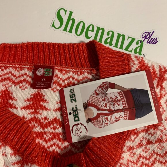 Ugly Christmas Sweater Dec. 2th Cardigan Reindeer Snowflake Red White Womens XL - Picture 5 of 5